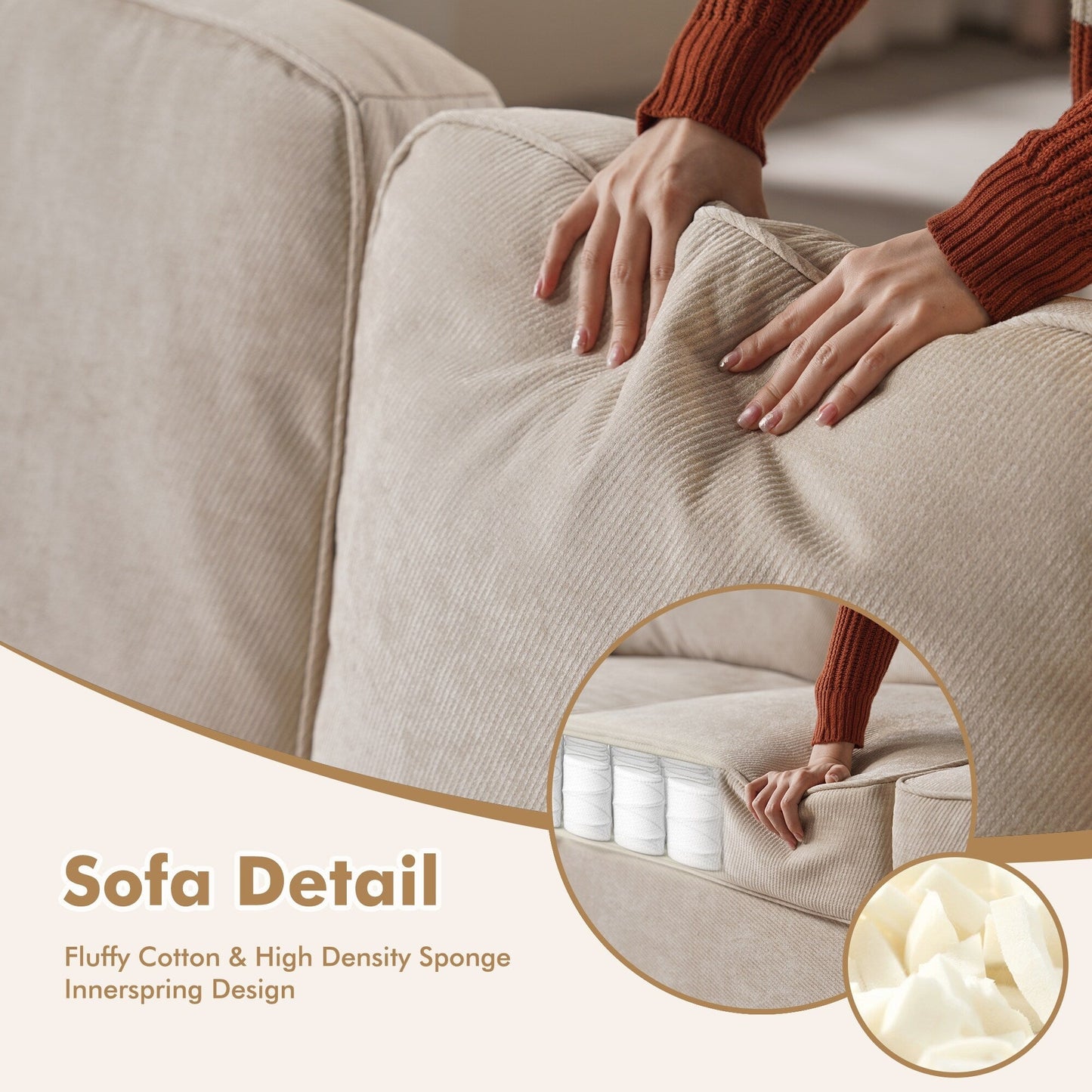 HOOOWOOO Living Room Furniture Modern Corduroy Upholstered Sofa Couch
