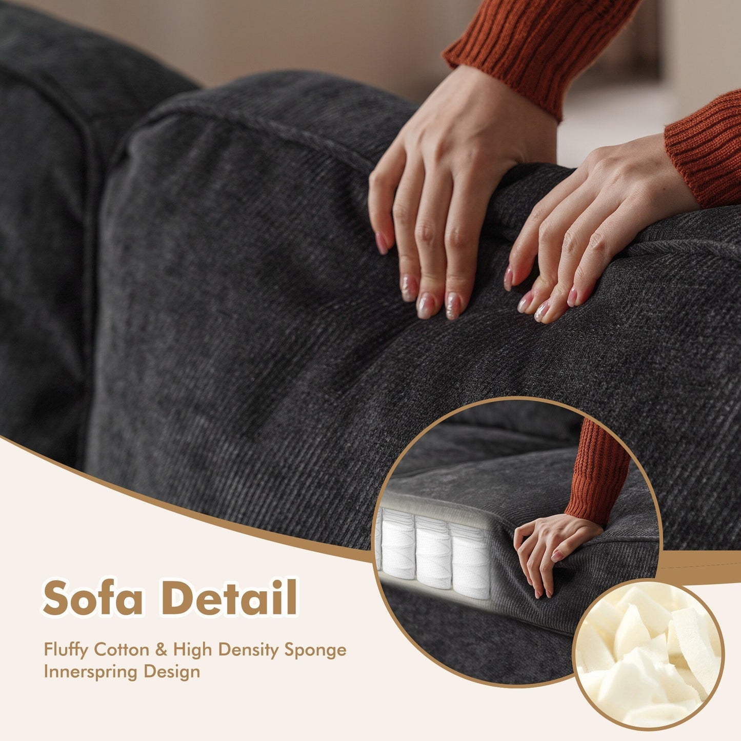 HOOOWOOO Living Room Furniture Modern Corduroy Upholstered Sofa Couch