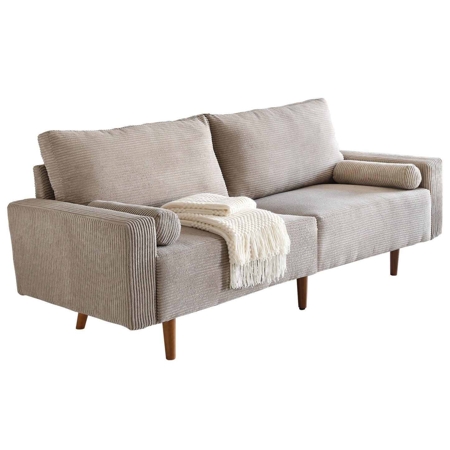 HOOOWOOO Mid-Century Modern Upholstered Sofa Couch with Rolled Pillows