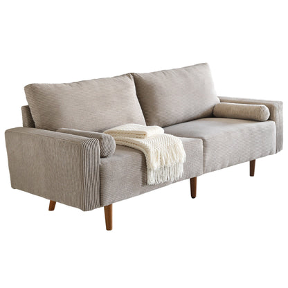 HOOOWOOO Mid-Century Modern Upholstered Sofa Couch with Rolled Pillows