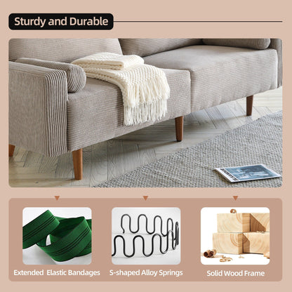 HOOOWOOO Mid-Century Modern Upholstered Sofa Couch with Rolled Pillows
