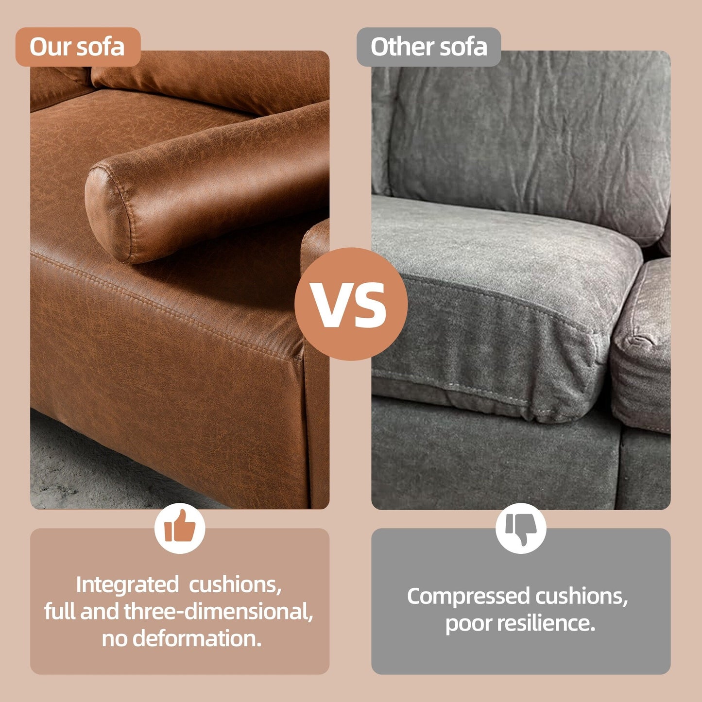 HOOOWOOO Mid-Century Modern Upholstered Sofa Couch with Rolled Pillows