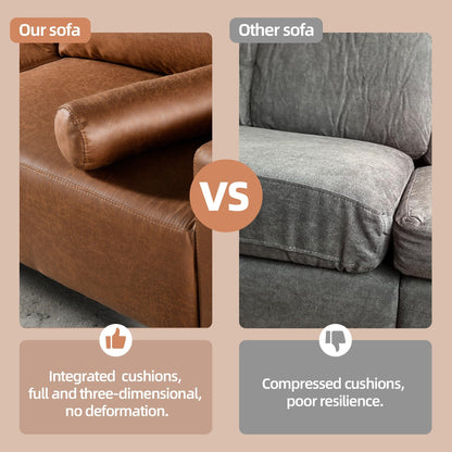 HOOOWOOO Mid-Century Modern Upholstered Sofa Couch with Rolled Pillows