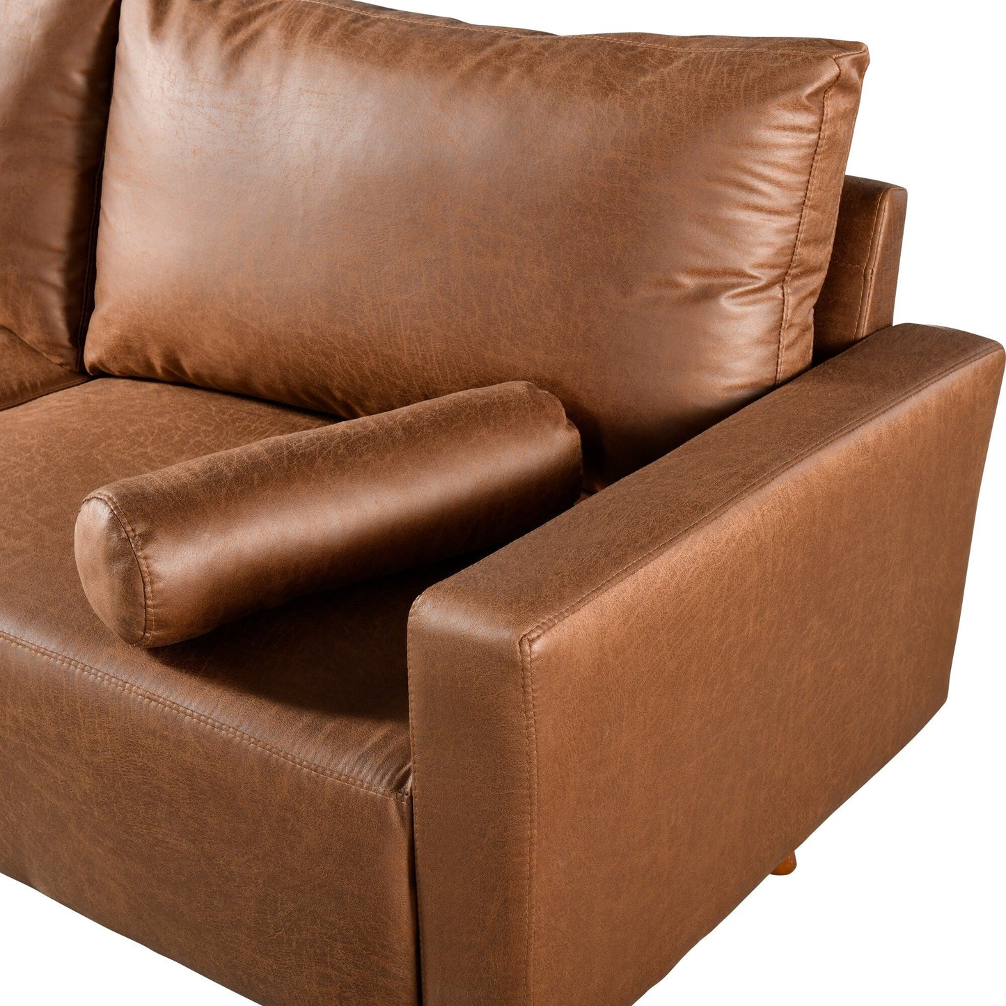 HOOOWOOO Mid-Century Modern Upholstered Sofa Couch with Rolled Pillows