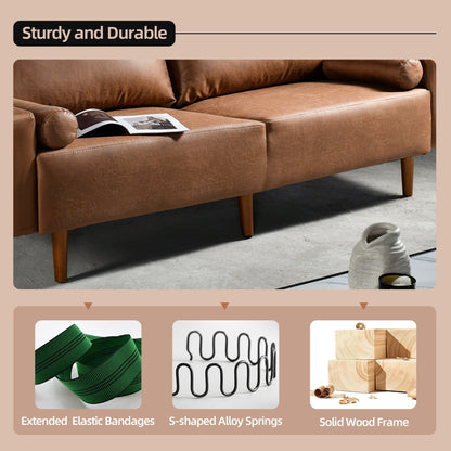 HOOOWOOO Mid-Century Modern Upholstered Sofa Couch with Rolled Pillows