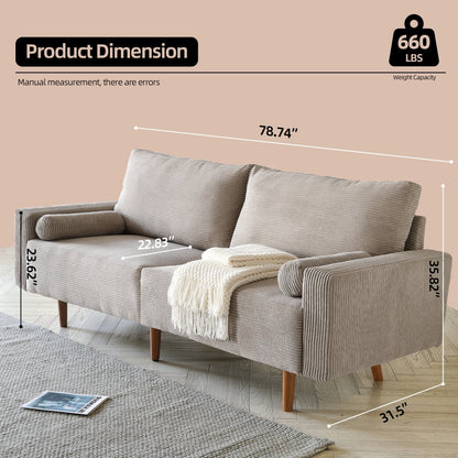 HOOOWOOO Mid-Century Modern Upholstered Sofa Couch with Rolled Pillows