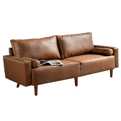 HOOOWOOO Mid-Century Modern Upholstered Sofa Couch with Rolled Pillows
