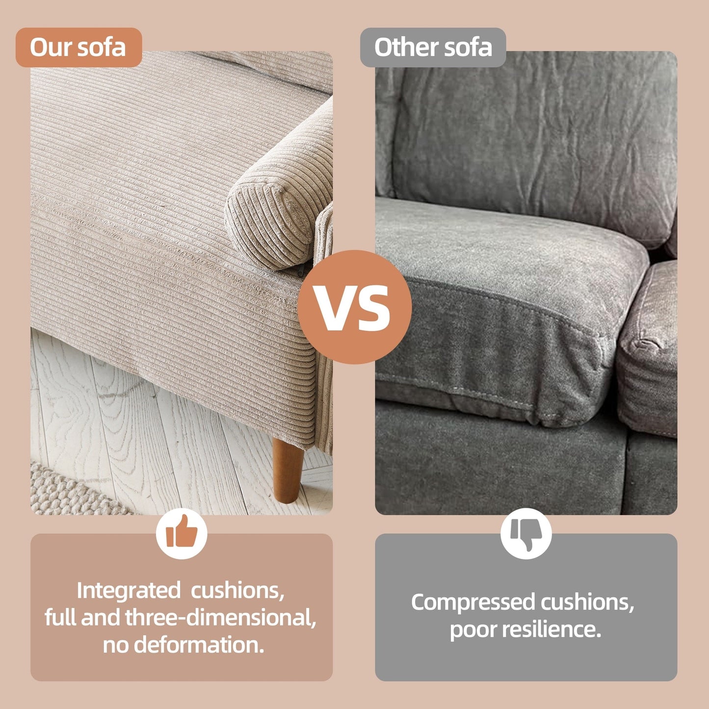 HOOOWOOO Mid-Century Modern Upholstered Sofa Couch with Rolled Pillows