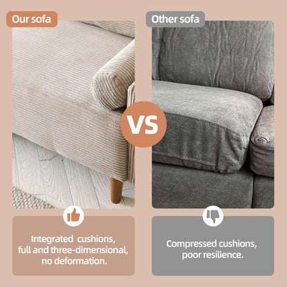 HOOOWOOO Mid-Century Modern Upholstered Sofa Couch with Rolled Pillows