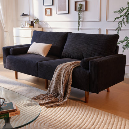 HOOOWOOO Mid-Century Modern Upholstered Sofa Couch with Rolled Pillows