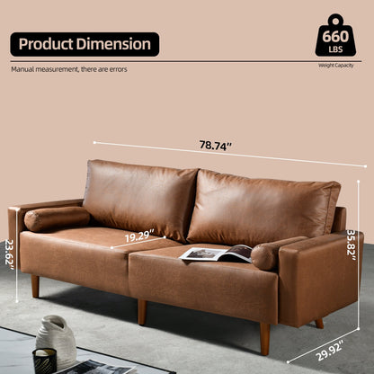 HOOOWOOO Mid-Century Modern Upholstered Sofa Couch with Rolled Pillows