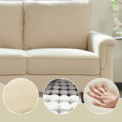 HOOOWOOO Modern 3 Seater Polyester Fabric Sofa Couch with Wide Armrest