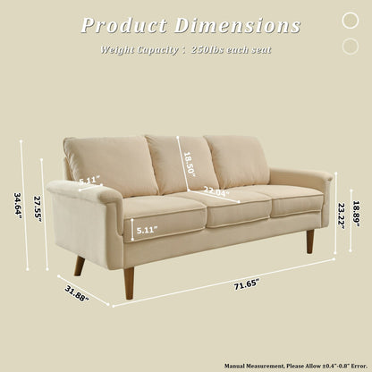 HOOOWOOO Modern 3 Seater Polyester Fabric Sofa Couch with Wide Armrest