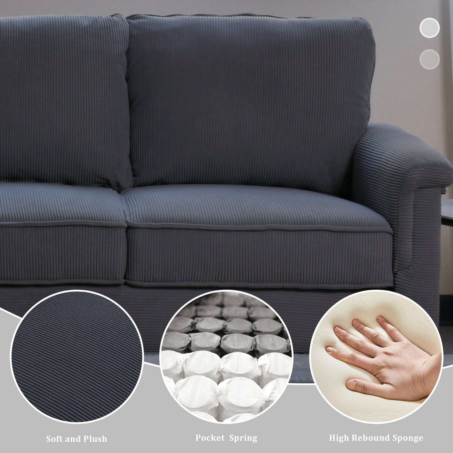 HOOOWOOO Modern 3 Seater Polyester Fabric Sofa Couch with Wide Armrest
