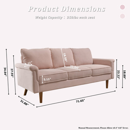 HOOOWOOO Modern 3 Seater Polyester Fabric Sofa Couch with Wide Armrest