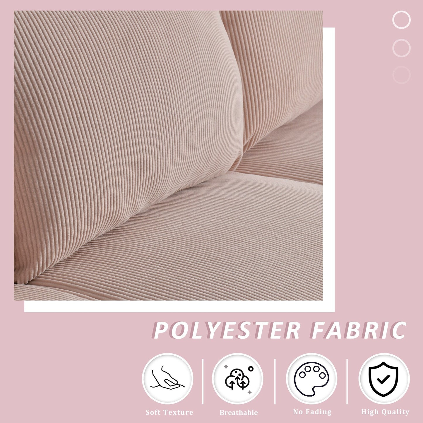HOOOWOOO Modern 3 Seater Polyester Fabric Sofa Couch with Wide Armrest