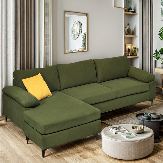 HOOOWOOO Modern Polyester Convertible Chaise Sofa with Metal Legs for Living Room
