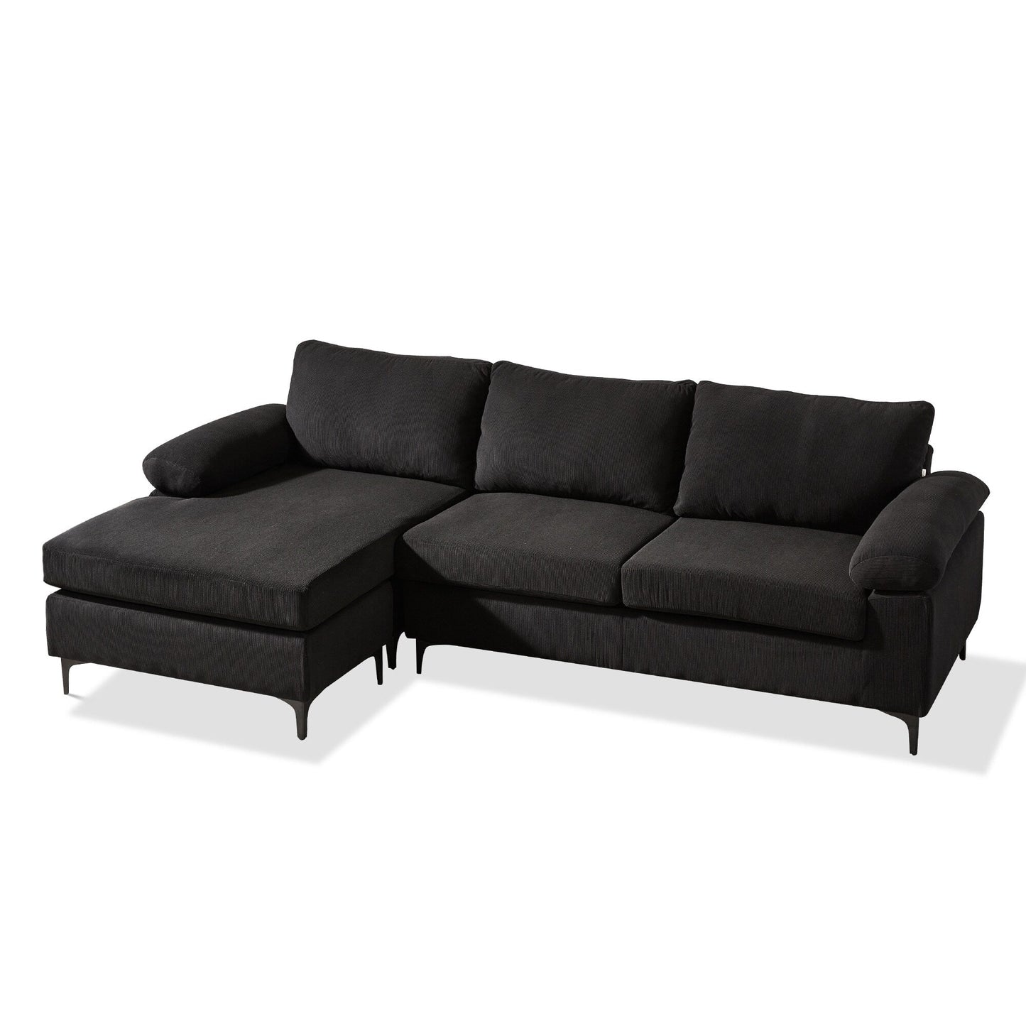 HOOOWOOO Modern Polyester Convertible Chaise Sofa with Metal Legs for Living Room