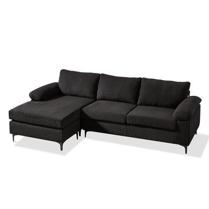 HOOOWOOO Modern Polyester Convertible Chaise Sofa with Metal Legs for Living Room