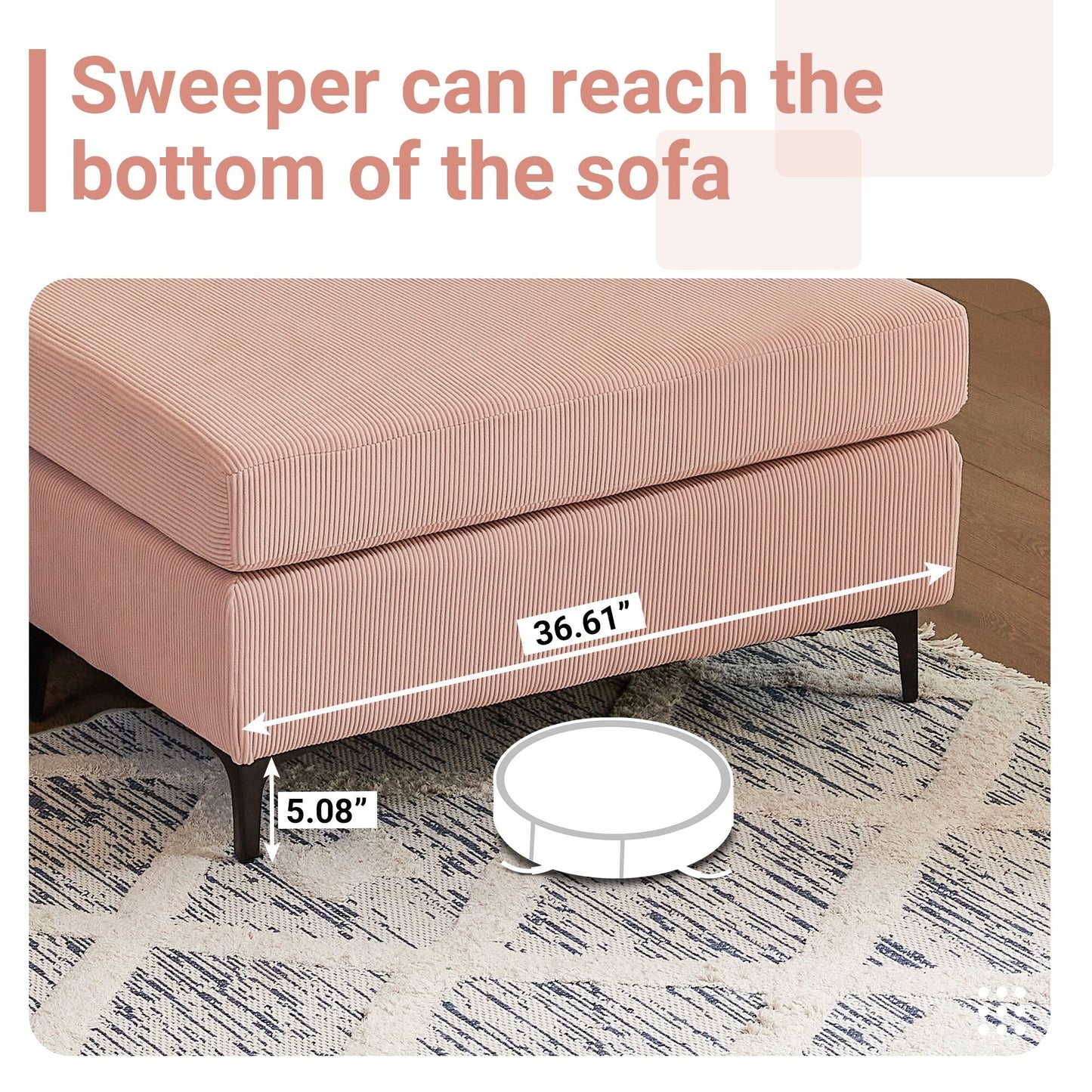 HOOOWOOO Modern Polyester Convertible Chaise Sofa with Metal Legs for Living Room