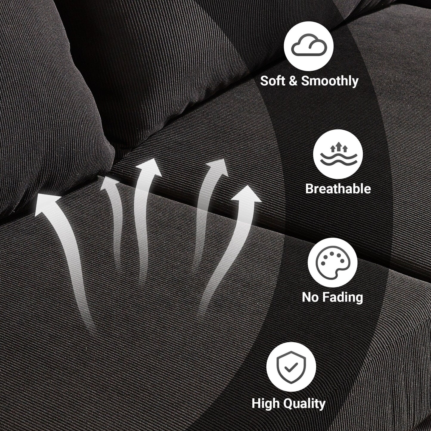 HOOOWOOO Modern Polyester Convertible Chaise Sofa with Metal Legs for Living Room