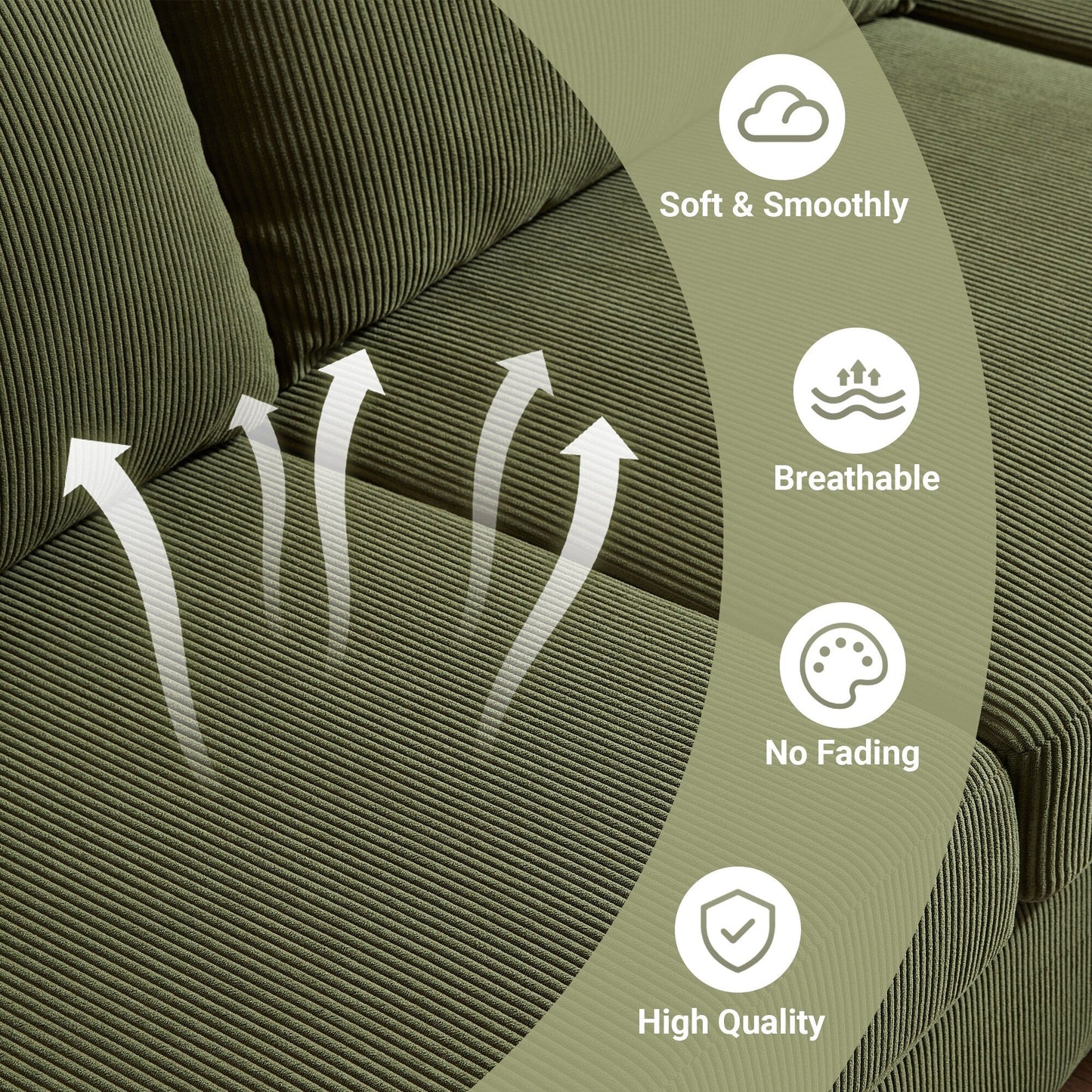 HOOOWOOO Modern Polyester Convertible Chaise Sofa with Metal Legs for Living Room