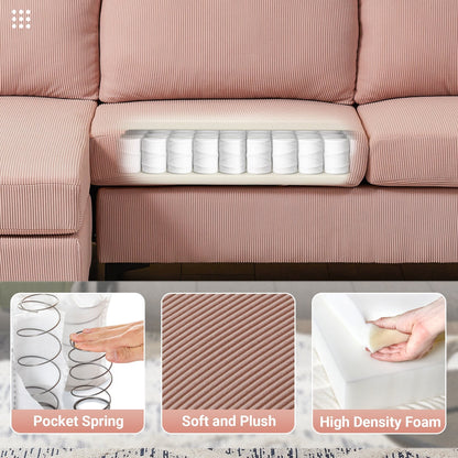 HOOOWOOO Modern Polyester Convertible Chaise Sofa with Metal Legs for Living Room