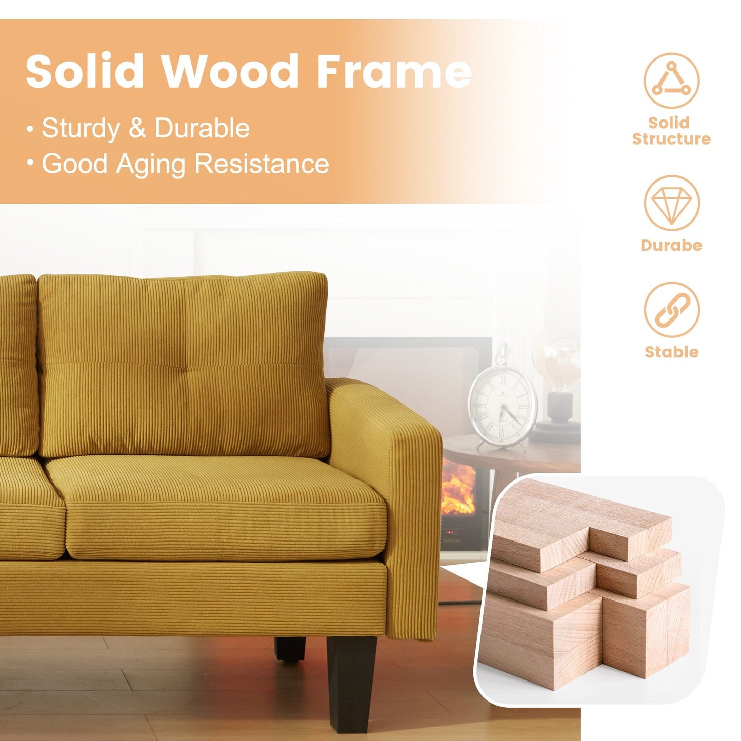 HOOOWOOO Modern L-shaped Corduroy Fabric Chaise Sofa