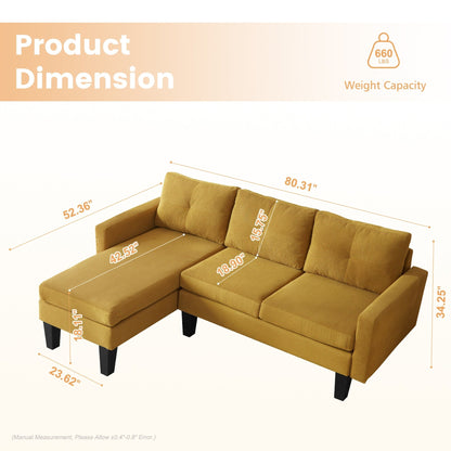 HOOOWOOO Modern L-shaped Corduroy Fabric Chaise Sofa