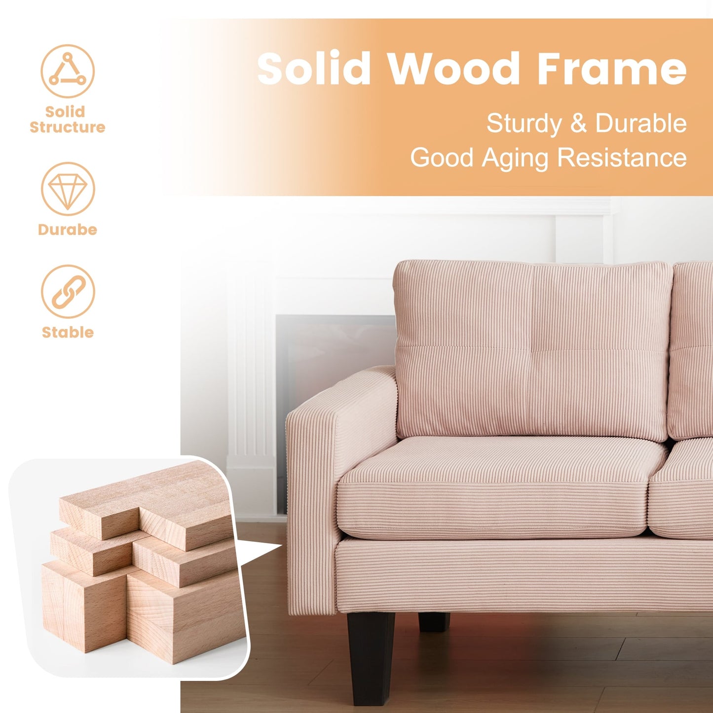 HOOOWOOO Modern L-shaped Corduroy Fabric Chaise Sofa
