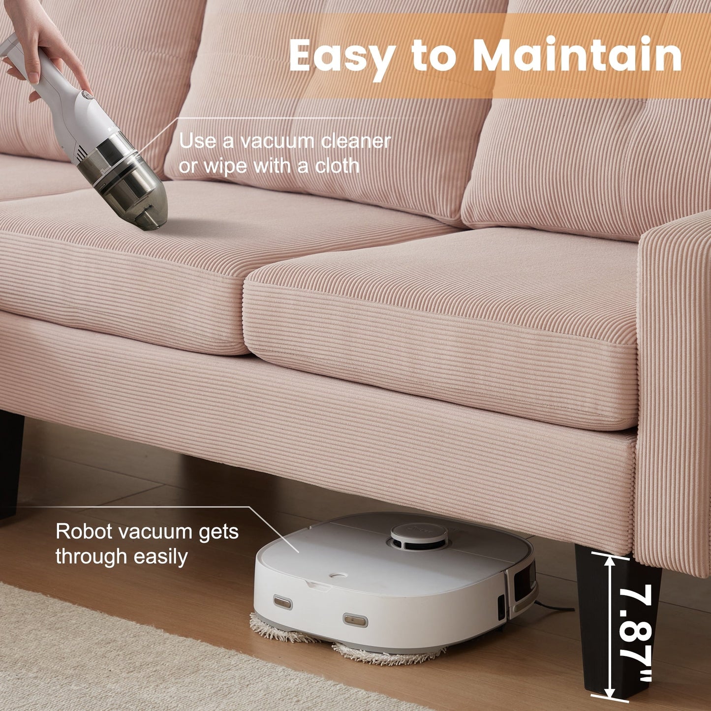 HOOOWOOO Modern L-shaped Corduroy Fabric Chaise Sofa