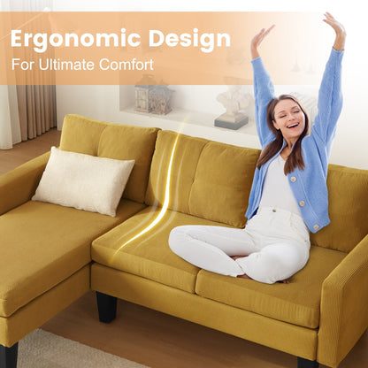 HOOOWOOO Modern L-shaped Corduroy Fabric Chaise Sofa
