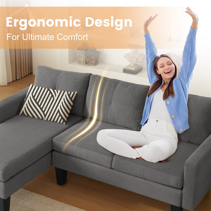 HOOOWOOO Modern L-shaped Corduroy Fabric Chaise Sofa