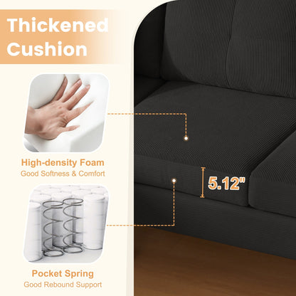 HOOOWOOO Modern L-shaped Corduroy Fabric Chaise Sofa