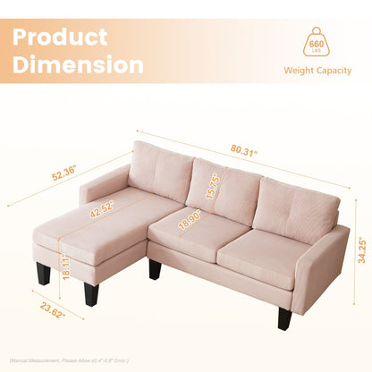 HOOOWOOO Modern L-shaped Corduroy Fabric Chaise Sofa
