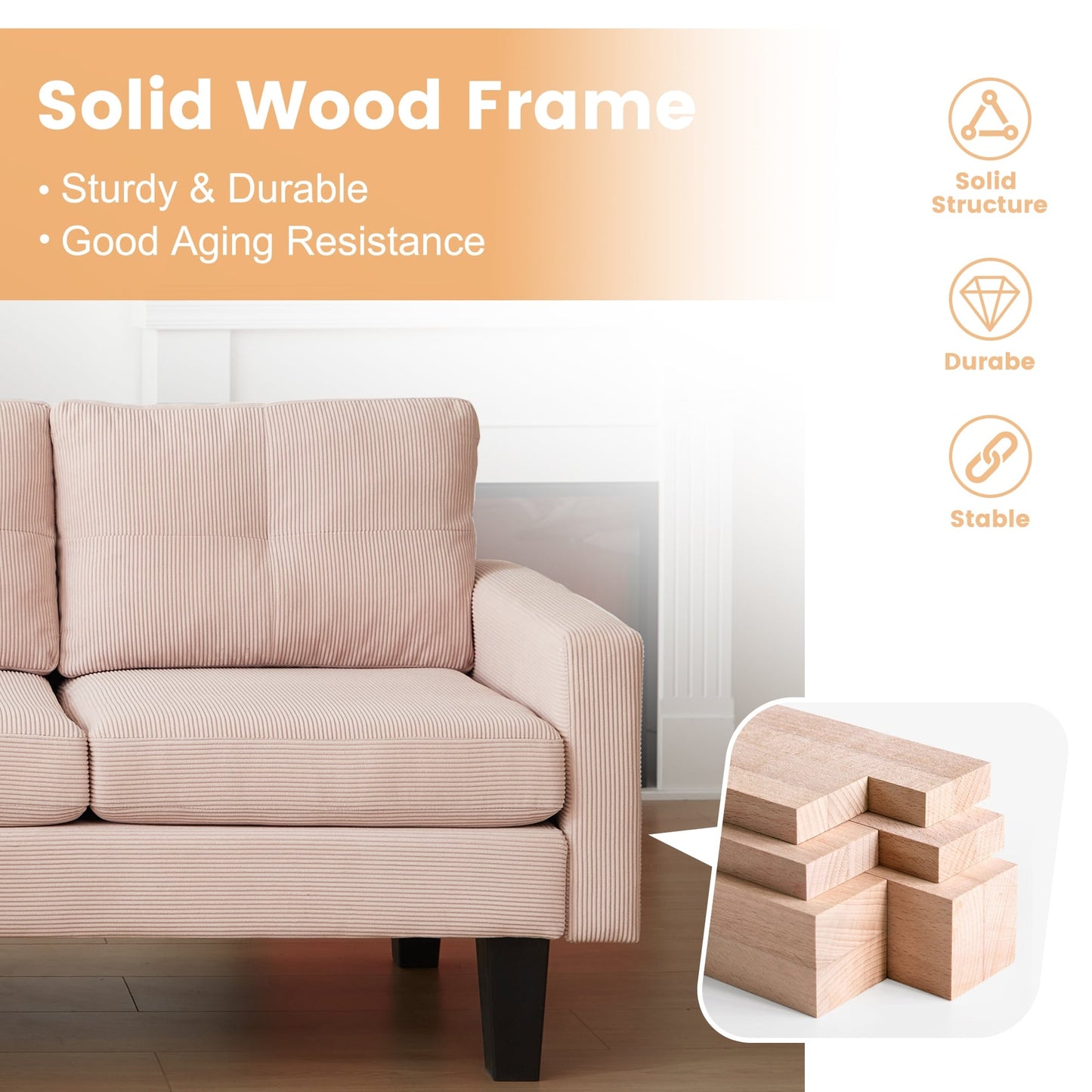 HOOOWOOO Modern L-shaped Corduroy Fabric Chaise Sofa