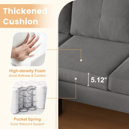 HOOOWOOO Modern L-shaped Corduroy Fabric Chaise Sofa