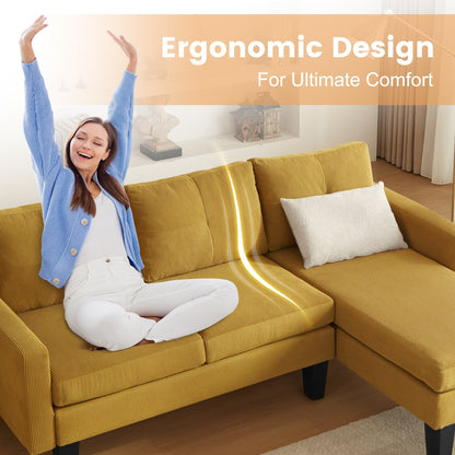 HOOOWOOO Modern L-shaped Corduroy Fabric Chaise Sofa