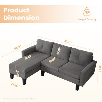 HOOOWOOO Modern L-shaped Corduroy Fabric Chaise Sofa