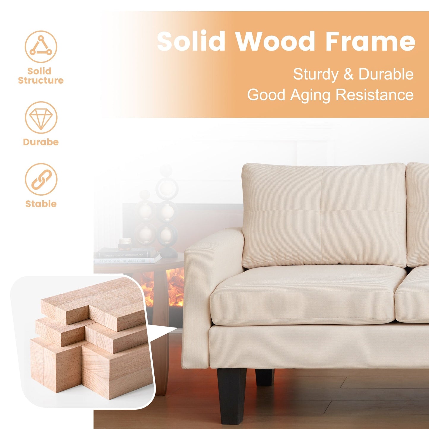 HOOOWOOO Modern L-shaped Corduroy Fabric Chaise Sofa