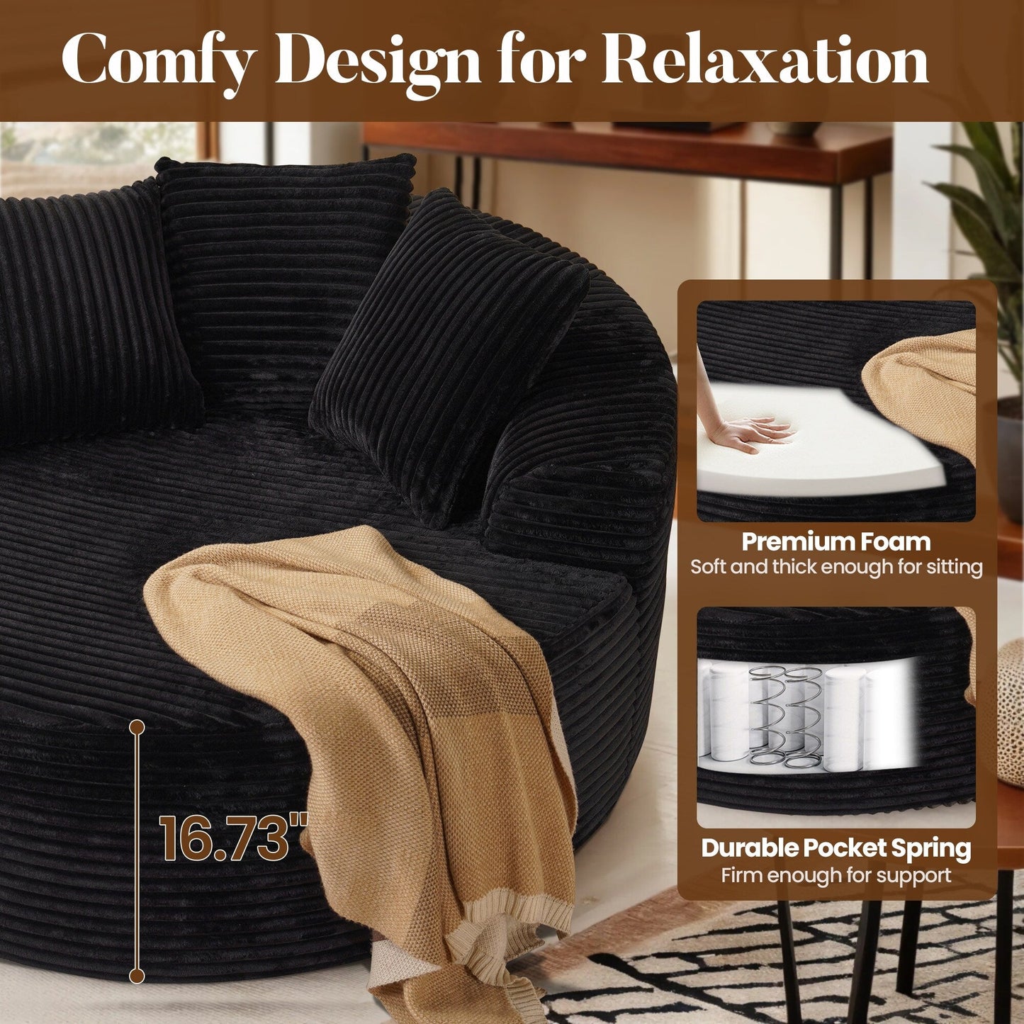 HOOOWOOO Modern Plush Fabric Floor Sofa Couch