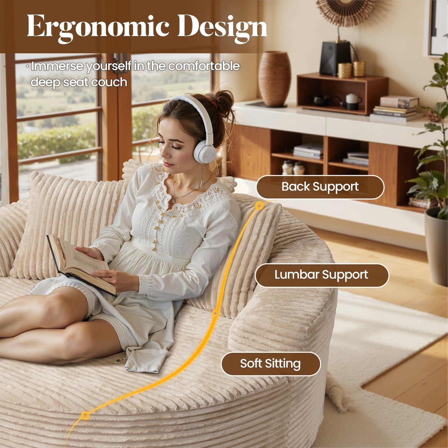 HOOOWOOO Modern Plush Fabric Floor Sofa Couch