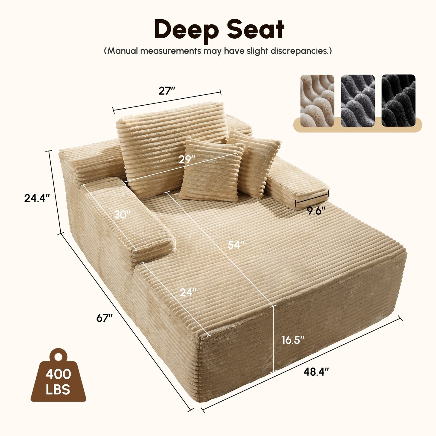 HOOOWOOO Modern Upgraded Fabric Sofa Chaise Lounge