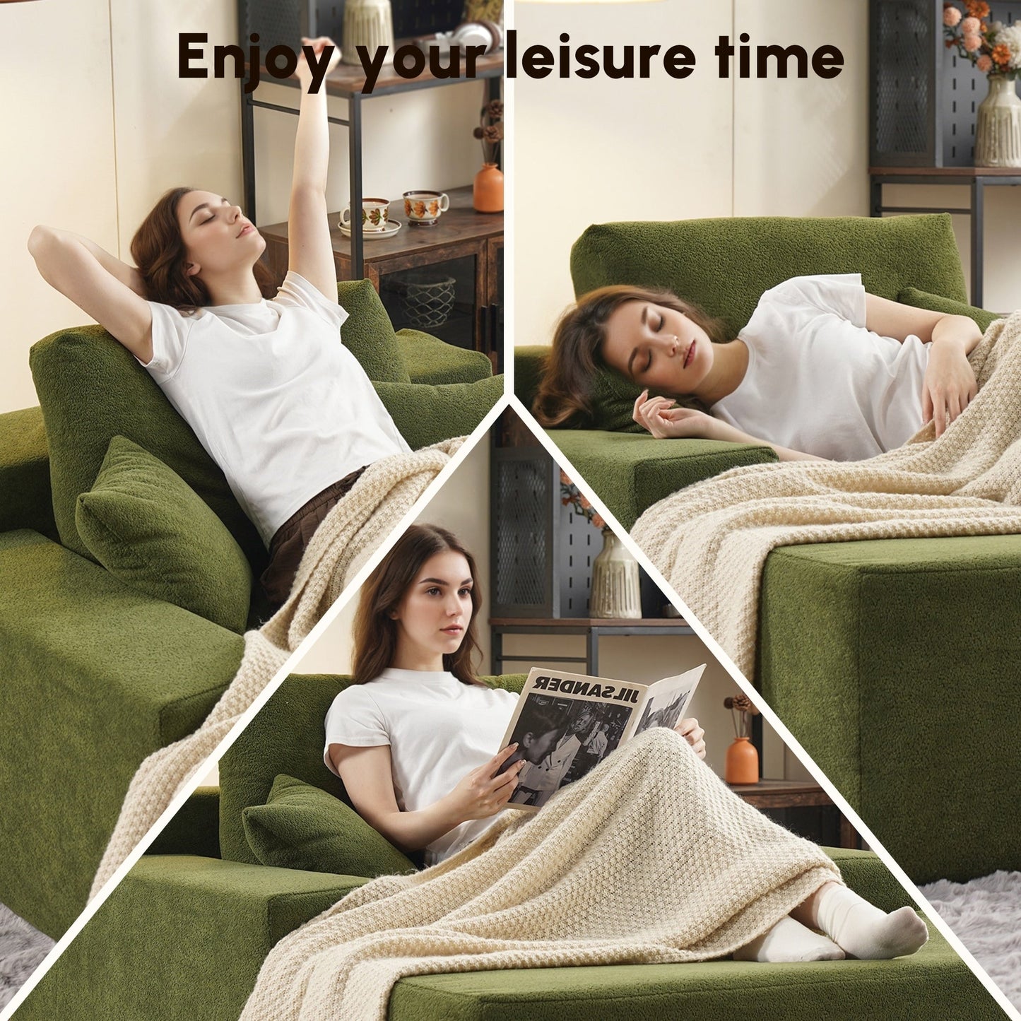 HOOOWOOO Modern Upgraded Fabric Sofa Chaise Lounge