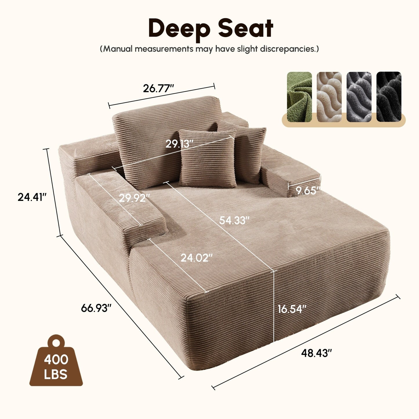 HOOOWOOO Modern Upgraded Fabric Sofa Chaise Lounge