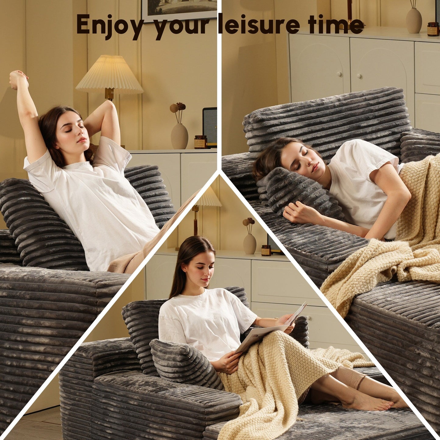 HOOOWOOO Modern Upgraded Fabric Sofa Chaise Lounge