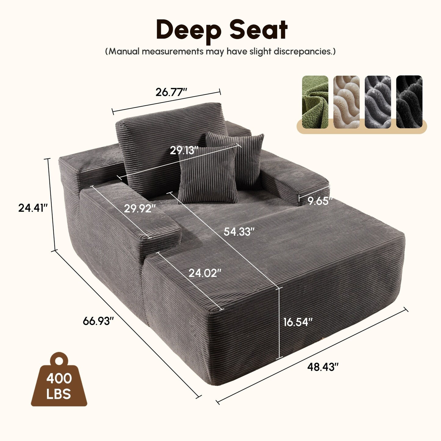HOOOWOOO Modern Upgraded Fabric Sofa Chaise Lounge