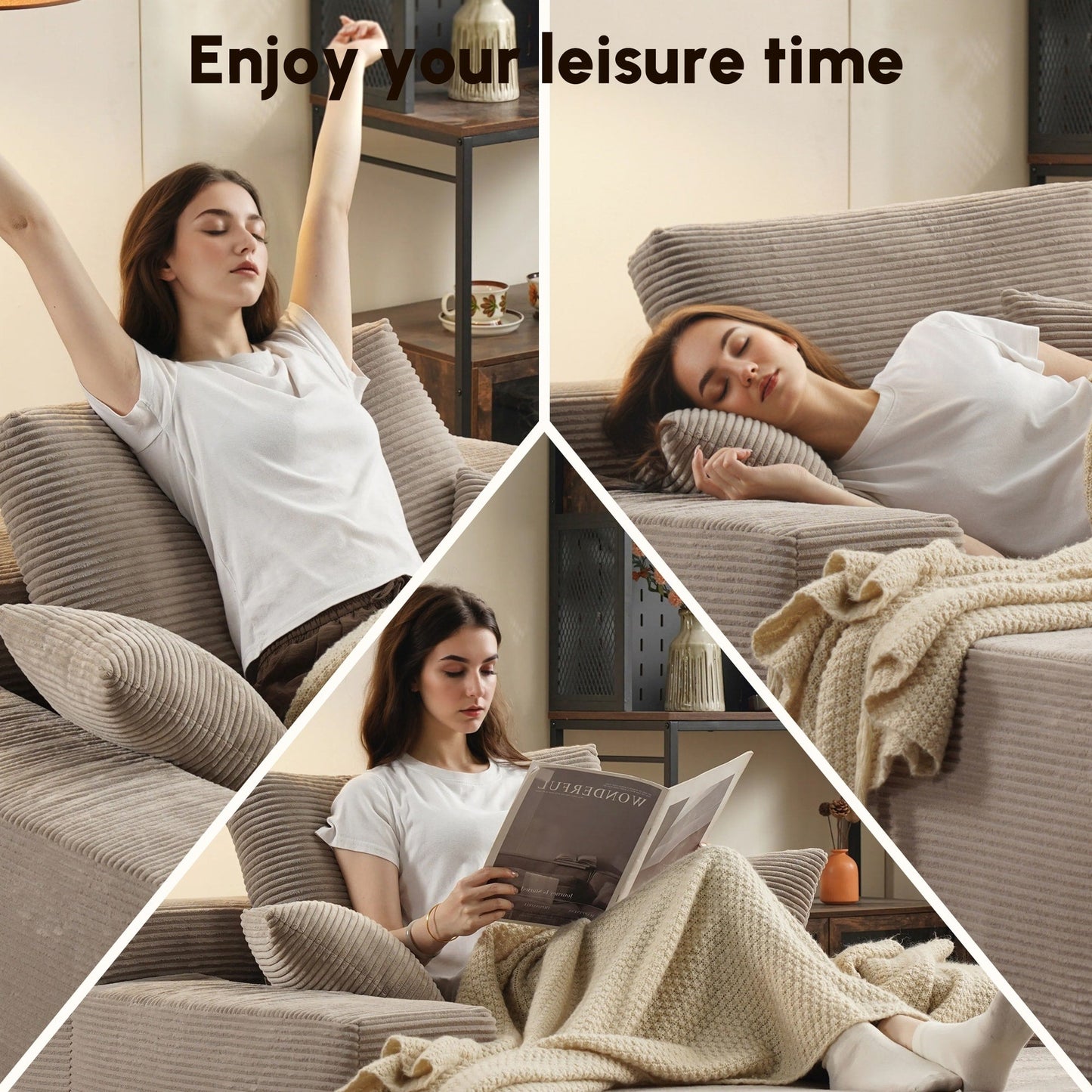 HOOOWOOO Modern Upgraded Fabric Sofa Chaise Lounge