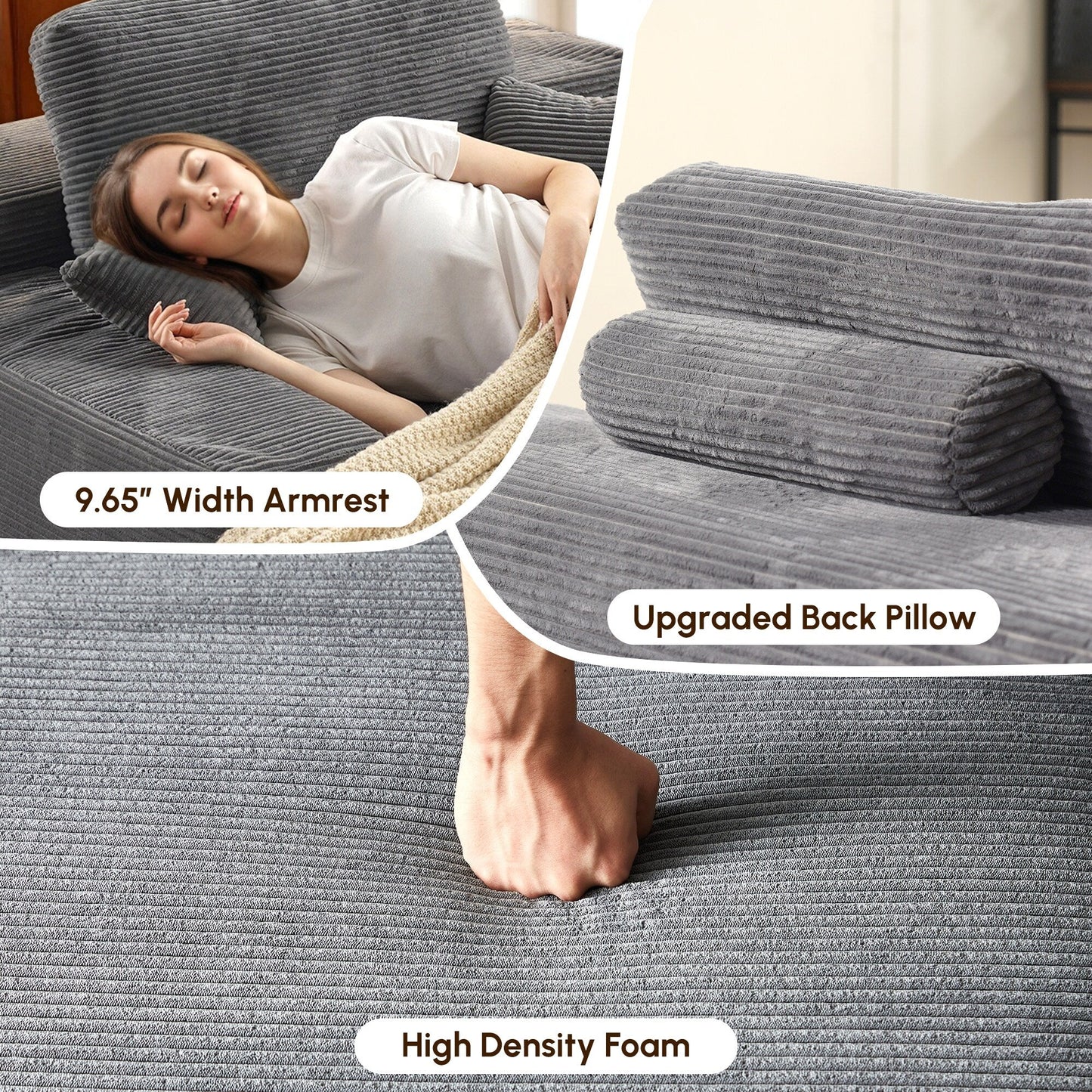 HOOOWOOO Modern Upgraded Fabric Sofa Chaise Lounge