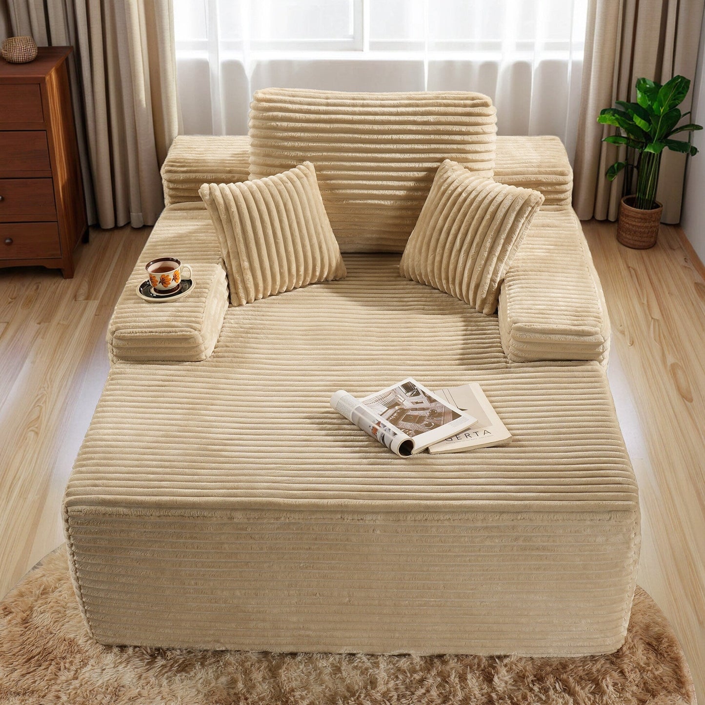 HOOOWOOO Modern Upgraded Fabric Sofa Chaise Lounge